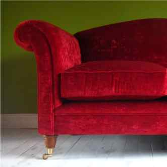 red fabric sofa